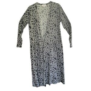 LulaRoe SARAH Black & White Long Duster Cardigan With Pockets Size SMALL